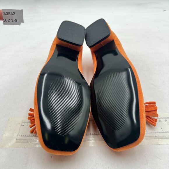 YDN Orange Block Low Heel Loafer Square Toe Tassel Fringe Pump Slip On Shoes - Picture 7 of 8